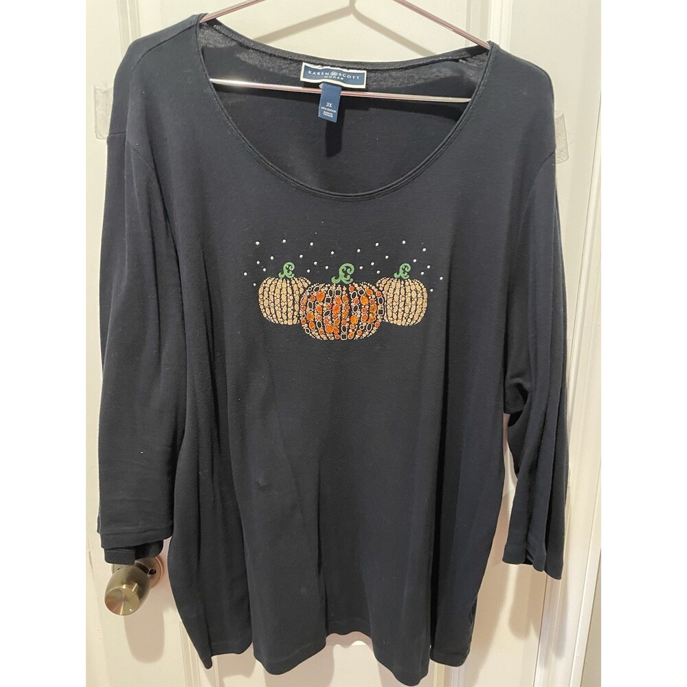 Karen Scott Women's Black Pumpkin Fall Shirt Size 3X